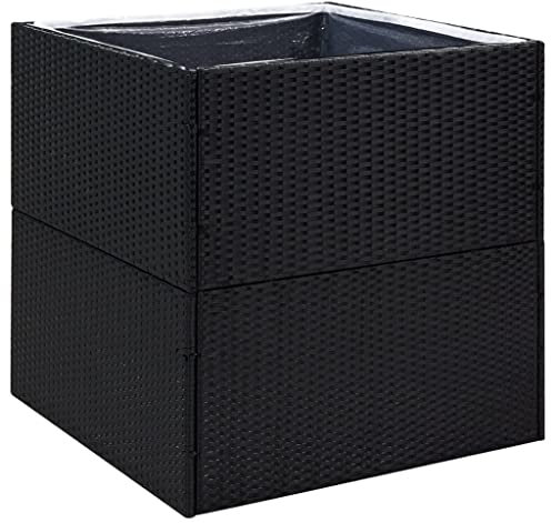 Makastle Bac à Fleurs, Pot à Fleurs Résine tressée, Lit Surélevé de Jardin, Jardinière, Pot de Fleurs bac Vertical pour l'intérieur et l'extérieur, Noir 80x80x80 cm