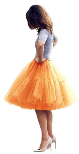 Jupes en Tulle pour Femme 5 Couches Tulle Tutu Jupon Style Vintage années 1950 pour Cocktail Ballet fête Bal de Fin d'année 50s Vintage en Tulle Audrey Hepburn Skirt Robes Carnaval Jupe(Orange,40)