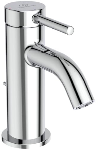 Ideal Standard BD756AA Ceraline Nuovo Waschtischarmatur mit Ablauf, Bad-Wasserhahn mit Auslauf, Mischbatterie Waschbecken, Wassersparend BlueStart, Chrom