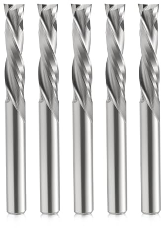 EU_HOZLY 5 x 22 mm, corte dos flautas en espiral de carburo de tungsteno cementado, vástago de 5 mm para CNC Router Compresión Madera Bits Pack de 5