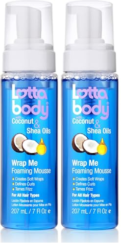 Lottabody Wrap Me Foaming Mousse with Coconut & Shea Oils, Lightweight Moisture-Rich Curl-Defining & Frizz-Control Styling Mousse for Natural Curly, Coily & Relaxed Hair, 7 oz, (Pack of 2)