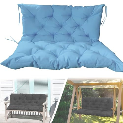 XNKLPY Bankauflage mit Rückenteil Stuhlkissen Wasserdicht Bankkissen Sitzkissen und Rückenkissen für Hollywoodschaukel Polsterauflage Sitz Auflage für Gartenbank(Size:150CM,Color:Hellblau)