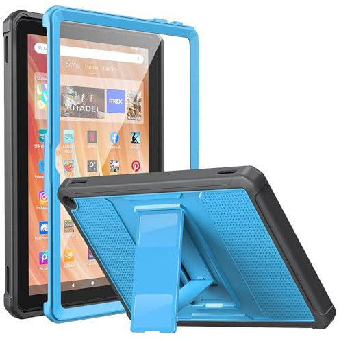 MoKo Hülle für All-New Amazon Fire HD 10 Tablet (13th Generation, 2023 Modell) 10.1- Robuste Ganzkörper Schutzhülle für Fire Tablet 10 2023 mit Bildschirmschutz, Grau/Blau