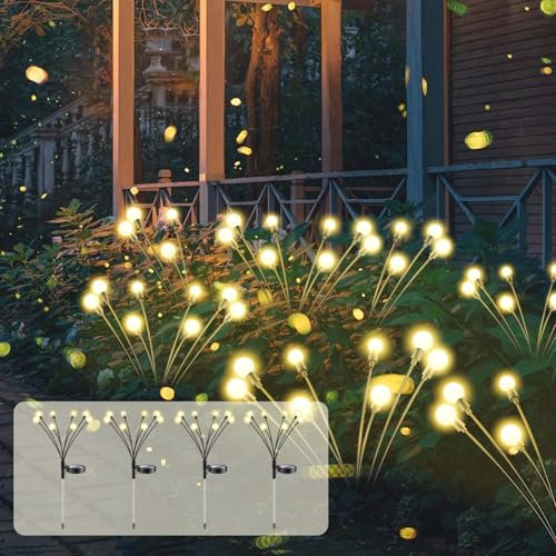 SCNNC Luces Solares de Luciérnaga, 8 LED Luz Solar Exterior Jardin Decorativa IP65 Impermeable Blanco Cálido, Luces Luciernagas Solares para Jardín Decoración Nocturna Patio Balcón, 4 Piezas