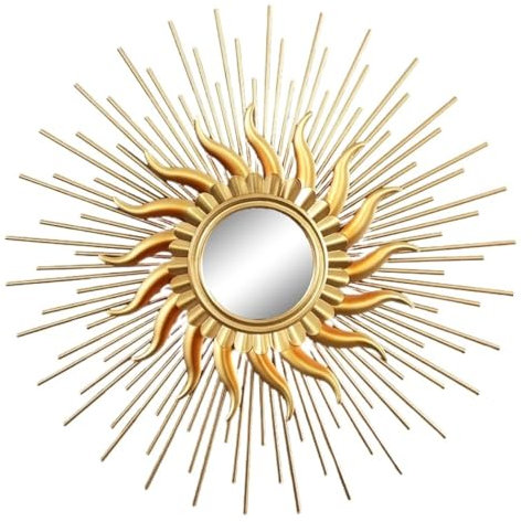 AMYSTY Wandskulpturen Wanddeko Wandornament Kreisspiegel Metallrahmen Gold Dekorativer Spiegel Moderne Kunst Dekorspiegel Rund Für Eingangsbereich Wohnzimmer Wandschmuck Wanddekoration(80 * 80cm)