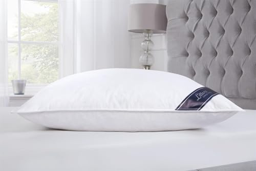 Littens Extra Filled Standard Size White Goose Feather & Down, Side Sleeper Pillow 233TC Down-Proof Cotton, Piped Edge, Support, 48cm x 74cm (19 x 29) 1450 gram