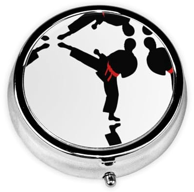 Karate Boy Mini-Medikamentendose mit wechselbarem Gürtel, Aufbewahrungsbehälter, Organizer, tragbare Tasche, Medikamentenbox, Pillenbehälter