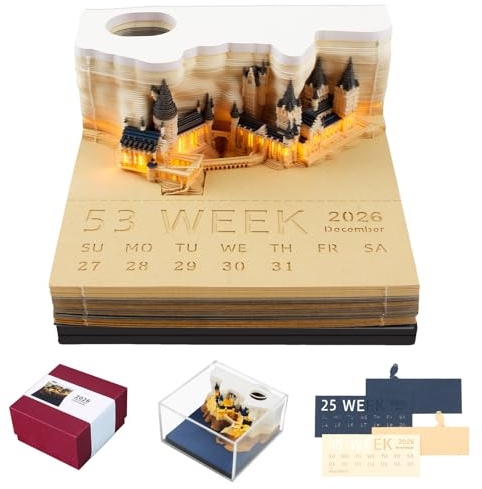 AVCXEC 2025 Tischkalender mit LED-Licht, 2025 Schreibtischkalender Memo Pad, Zeitmesser Kalender, 3D Kreativer Tischkalender DIY Notizen Notizblock, Geschenk für Weihnachten, Home Office Desktop