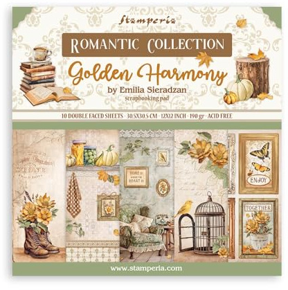 Stamperia - Scrapbook Paper Pad for Scrapbooking, Albums, Card Making, Bullet Journalling and More, Acid Free, Double-Sided, Perfect for Hobbies, Crafts, and Gifting (Golden Harmony) (30.5 x 30.5cm)