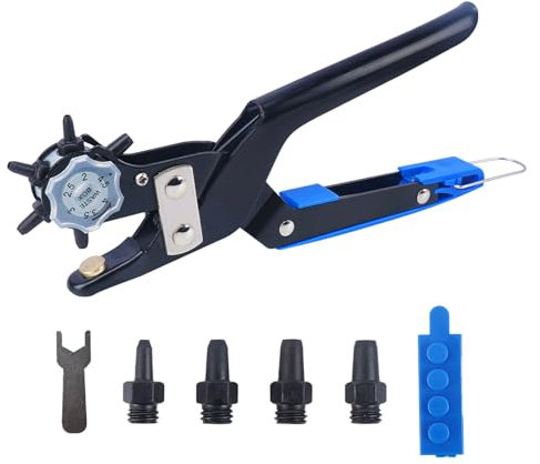 Luabue Lochzange für Leder mit 6 Loch Durchmesser 2-4.5mm Gürtellochzange Locher mit Hebelübersetzung Leder Revolverlochzange für Handwerk Gürtel Karte Uhrenarmbänder Pappe Lederschuhe