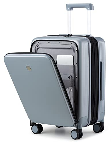 Hanke Cabin Luggage Expandable Cabin Case Hard Shell Suitcase with Laptop Compartment Suitcases with Wheels Spinner 20 Inch Hand Luggage Combination Lock for Travel,Grey
