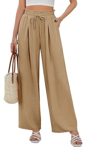 CMTOP Pantalones Mujer Verano Pantalones Casual Suelto Rectos Pantalon Ancho Elegante Comodo Pantalones Casuales Elástico Holgado con Cordón