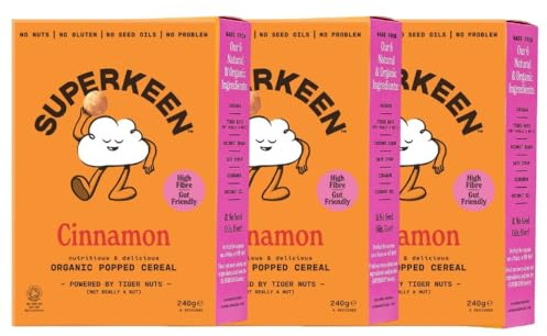 SUPERKEEN Breakfast Cereal | Gluten Free Cereal with Tiger Nuts | Sugar Free, High Fibre, Plant-Based, Nut Free, Organic | Anti-Inflammatory Superfood for Gut Health - The Cinnamon (240g Each)