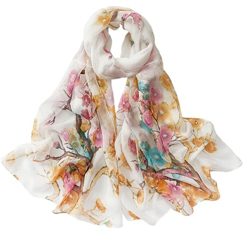 MUNSKT Foulard Femme écharpe pour Légère Fleur de Blossom Blanc pour la Plage le Quotidien Fête Banquet
