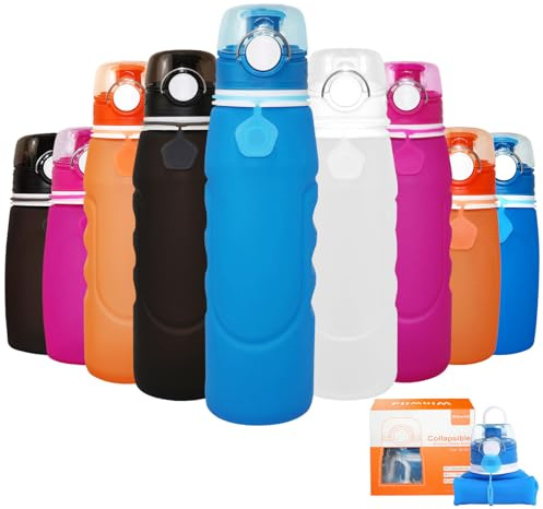 Winwild Botella Plegable Silicona 1000 ml,Ultraligera Prueba Fugas,con Solo Botón,Ideal Para Deportes,Actividades Aire Libre,Ciclismo (Azul)