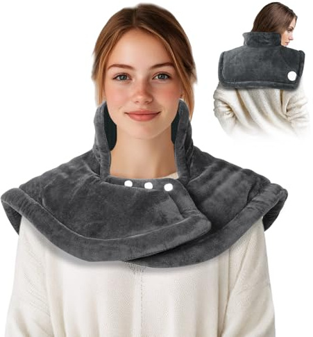 Almohadilla térmica eléctrica Olycism de 50 x 56 cm para espalda, hombros y cuello. Apagado automático, 10 niveles de calor y 9 temporizadores. Lavable a máquina a 40 °C.