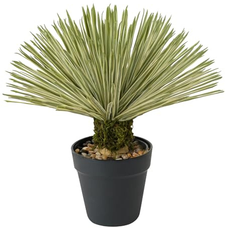 Velener Planta de agave artificial en maceta negra con piedras reales, plantas falsas grandes con musgo verde falso, yuca sintética con hojas largas en forma de espada para interiores y exteriores, 15