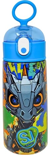 Borraccia Termica Con Cannuccia Bambini 460ml, Per Seven Sj Fan, Tema Animali, Acciaio Inox, Senza BPA, Bottiglia Acqua, Scuola e Tempo Libero (Drago Robot)