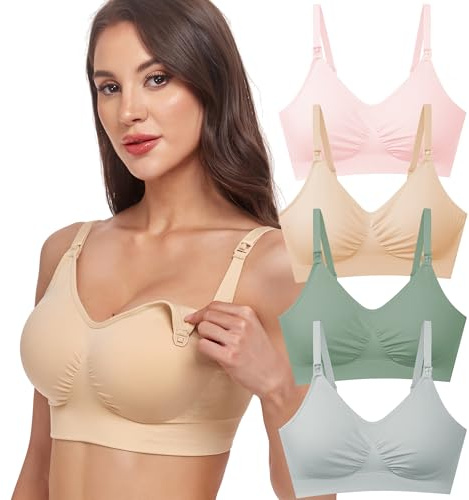 GXXGE, Confezione da 4 Reggiseni per Allattamento al Seno, Reggiseni Premaman Push up, in Seta, Senza Cuciture, per Gravidanza, Biancheria Intima, L