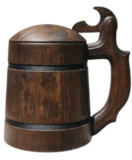 Giftstory Rustikaler Bierkrug Traditioneller Krug Holzkrug aus Eichenholz mit Gravur 550ml | Fantasy, Wikinger, D&D Design | Geschenk für Männer, Papa, Opa & Mittelalter-Fans