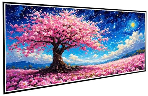 Diamond Painting Rosa Pintura Diamante Taladro Completo Flores de cerezo DIY Diamond Painting Adultos 80x160cm Cristal Diamante Art, Bordado Punto de Cruz Kit Decoración de Paredes Hogar Regalo V-1045