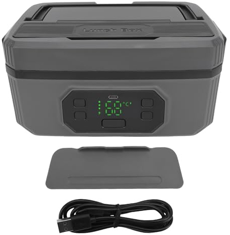 Mumusuki Boîte à Lunch électrique, Chauffage Rapide Léger Portable Grande capacité, Réchauffeur de Nourriture sans Fil Rechargeable avec Acier Inoxydable pour Voiture ou Chantier de (1200ml)