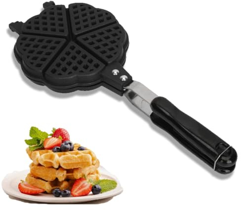 Padella per Waffle a Doppia Faccia, 15x37 cm/5,9x14,6 pollici Non Stick Maker Macchina per Produttore di Waffle in Lega di Alluminio a Manico Lungo per Sandwich Tostapane