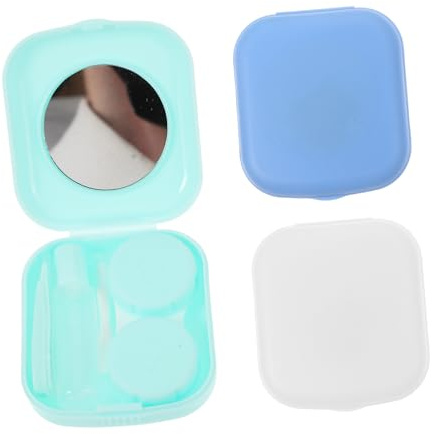 LRXIYODE Compact Contact Lens Cases Random Color with Mirror and Tweezers 3 Sets Pp Travel Lens Storage Box for Outdoors and On-the-go