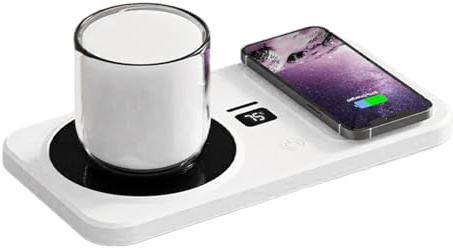 Chauffe-Mug,Chauffe-Café Smart avec Recharge sans Fil pour Boissons Chaudes - Base Chauffante Rechargeable Portable pour Bureau Cuisine Table De Nuit - Cadeau Anniversaire Noël