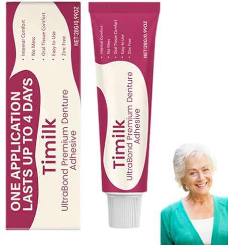 Timilk UltraBond Premium Denture Adhesive, Advanced Denture Adhesives, Timilk denture Glue, Dental Glue for Teeth - Secure Dentures Grip for Up to 4 Days (1 Pack)