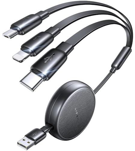 LISEN 3 in 1 Multi Charger Cable Retractable USB to C/Lighting/Micro Cable | Travel Chargers for Multiple Devices for iPhone 17 16 15 14 Pro/Galaxy S25/Switch2/Kindle