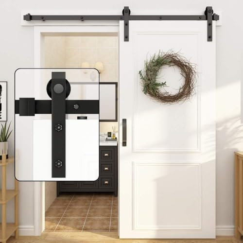 Sliding Door Kit for Internal Doors: 6.6FT/200CM Sliding Door Track Kit | Barn Doors Sliding Kit Black Smoothly & Quiet for Bedroom/Bathroom/Wardrobe(Track Only)
