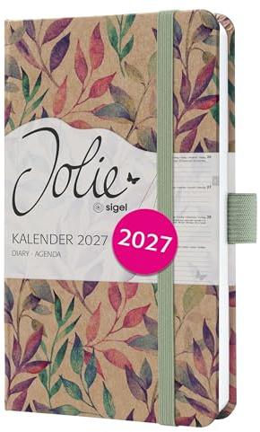 SIGEL Jolie Wochenkalender 2027 A6 pink lila Hardcover aus Kraftpapier | 7J814, Gummiband, Stiftschlaufe, 174 Seiten, vegan, Buchkalender, Terminplaner Taschenkalender