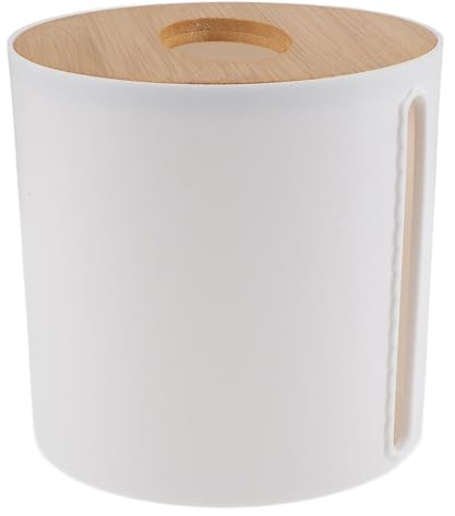 HOMOBABE Almacenaje Papel Higienico Redondo Tapa de Bambú, Organizador de Rollos de Plástico Ligero para Baño y Patio, Estilo Simple