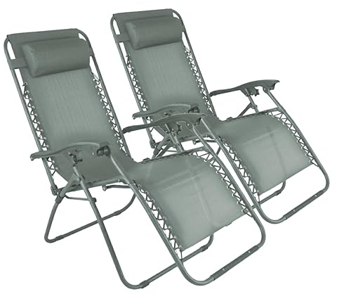 Oviala Lot de 2 fauteuils Lounge inclinable en Acier Vert de Gris