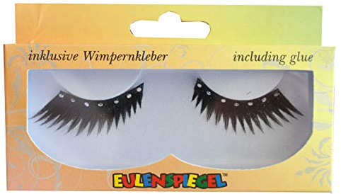 Eulenspiegel 000809 - pestañas artificiales - Negro con diamantes de imitación - 2 x 1 piezas | Look clásico, incluye 1 ml de pegamento especial para pestañas e instrucciones, ideal para Carnaval