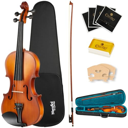 Mendini by Cecilio 15-Inch Solid Wood Viola Set for Beginners - Hand Carved Acoustic Viola Kit with Hard Case, Bow, Rosin, Bridge and Extra Strings (Satin Antique)