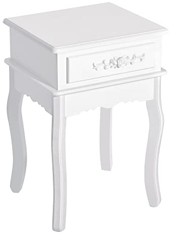 HOMCOM Mesita de Noche con 1 Cajón Mesa Auxiliar de Madera para Dormitorio Salón Estilo Moderno 40x35x60 cm Blanco