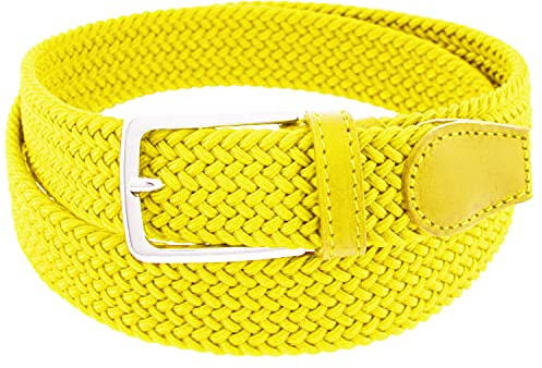 Charmoni - Sienna – geflochtener Damen-Gürtel – elastisch und Kunstleder – Schnalle aus silberfarbenem Stahl – Höhe 3 cm – 90/105 cm – Einheitsgröße, gelb, One size