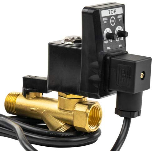 Air Compressor Automatic Tank Drain Valve 1/2 NPT Electronic Dual Timer Water Drain Compressor Source CS-1PCD110, 115 Volt, 5.5 Ft Cord, Brass, Condensate Moisture Drain