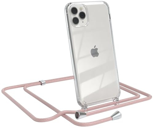 EAZY CASE Handykette kompatibel mit iPhone 11 Pro Max Handyhülle mit Umhängeband, Handykordel mit Schutzhülle, Silikonhülle, Hülle mit Band, Stylische Kette für Smartphones, Rosé-Gold