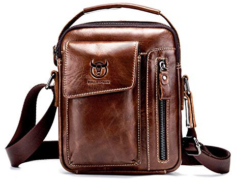 FANDARE Vintage Umhängetasche Herren Schultertaschen Leder Arbeitstasche Crossbody Messenger Bags Umhängetasche Handtasche Männerhandtasche Arbeit Outdoor Reise Wasserdicht Schulranzen Braun