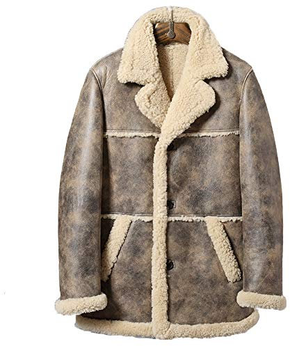 Herren Braun B3 Lammfellmantel Bomberjacke Jagd Lederjacke Lange Trenchcoat (Braun, XXL)