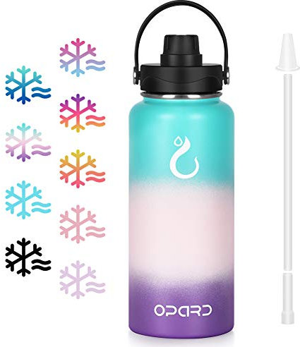 Opard Edelstahl Trinkflasche, 1L Vakuum Doppelwandisolierung Auslaufsicher Thermoskanne, BPA-Frei Wasserflasche, Kohlensäure Thermosflasche für Kinder, Sprudel, Sport, Uni, Schule, FitnessTt