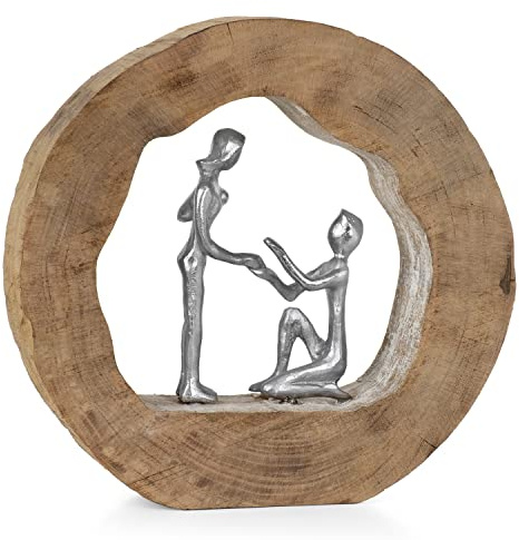 Moritz Forever 28 cm Silber – Mangoholz Skulptur Heiratsantrag Liebe modern | Aluminium-Paar auf Naturholz, Handarbeit und Unikat, romantische Geschenkidee zu Hochzeitstag, Antrag oder Valentinstag
