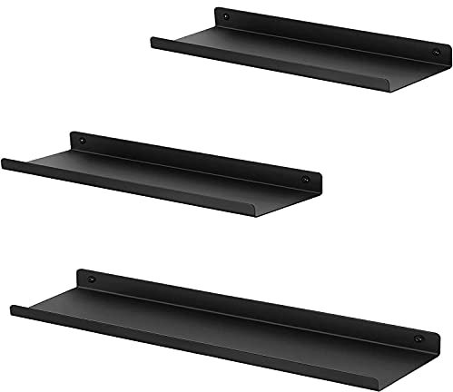 Stonebroo 3er Set Wandregal Schwarz Metall, Länge 42/40/40 cm, Wandboard Freischwebend, Modern Schweberegal für Dekos, Regale für Wände, unterschiedliche Layouts