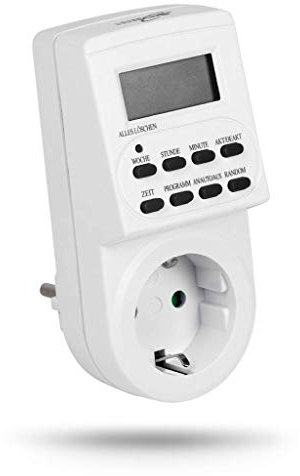 HEITECH Programmateur prise electrique avec sécurité enfant - Prise avec minuteur jusqu'à max. 16A & 3600W - 10 programmes pour une mise en marche 24 h/ 7 - prise minuterie