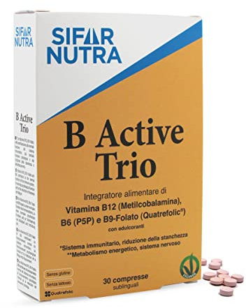 Sifar Nutra B Active Trio | B12 (metilcobalamina), folato e B6 (P5P) | vegano | assorbimento elevato | dose elevata | l'immunità stanchezza funzione psicologica |30 compresse sublinguali