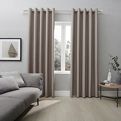 Coastline Textured Woven Thermal Blackout Pencil Pleat Tape Top Heading Pair Curtains (Beige, 66x72)