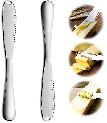 CYIOU 2pcs Buttermesser Klein 3 in 1 Butter Schneider aus Edelstahl Multifunktion Brötchen Messer zum Schneiden von Käsebutter oder zum Verstreichen von Marmelade